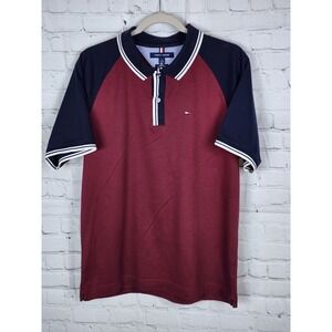 Vintage Tommy Hilfiger Polo Shirt Men's L Slim Fit Maroon 90s Classic Casual Top